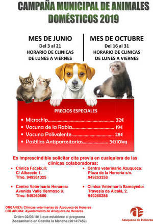 El lunes 3 de junio comienza en Azuqueca la primera fase de la &#34;Campa&#241;a municipal de animales dom&#233;sticos&#34;