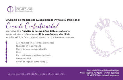Cena de Confraternidad de la Festividad de la Patrona “Nuestra Señora del Perpetuo Socorro” de los médicos de Guadalajara