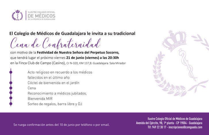 Cena de Confraternidad de la Festividad de la Patrona “Nuestra Señora del Perpetuo Socorro” de los médicos de Guadalajara