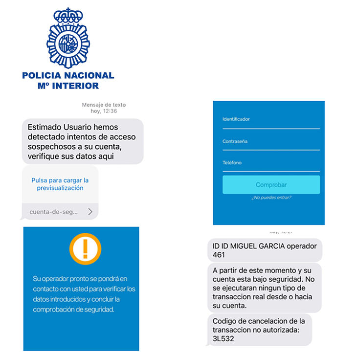 La Policía Nacional alerta de una modalidad de fraude bancario mediante SMS y llamadas telefónicas