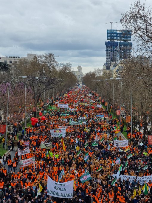 Agricultores, ganaderos y cazadores de Castilla-La Mancha acuden en masa a Madrid para reivindicar un medio rural justo y vivo