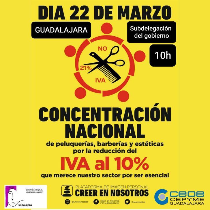 La Asocición Provincial de Peluquerías y Centros de Estética de Guadalajara se volverá a concentrar para pedir la bajada del IVA al 10%