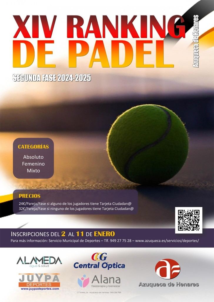 Inscripciones abiertas para la segunda fase del Ranking de Pádel en Azuqueca