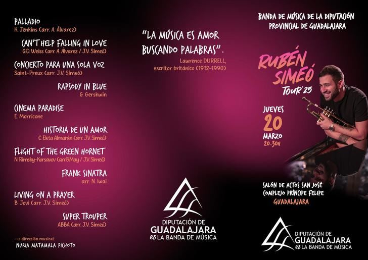 La Banda de Música de la Diputación de Guadalajara y el trompetista Rubén Simeó ofrecen un concierto gratuito en el San José