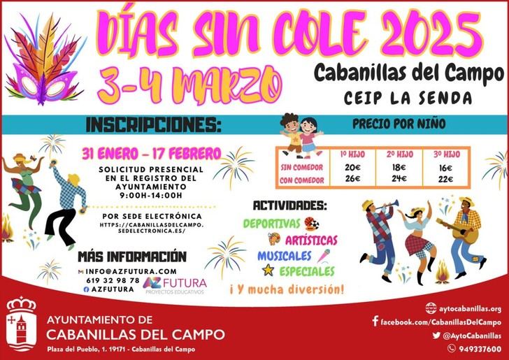 Campamento urbano de Carnaval para niños el 3 y 4 de marzo en Cabanillas del Campo