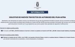 Nuevas líneas de autobús solicitadas en el Plan ASTRA para Yebes