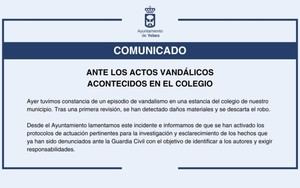 Vandalismo en colegio local: Ayuntamiento investiga incidentes