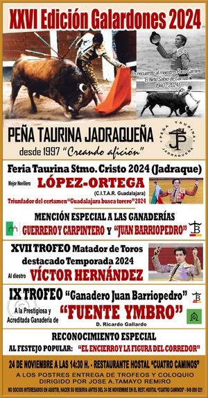 La pe&#241;a taurina jadraque&#241;a celebra este domingo su XXVI edici&#243;n de galardones